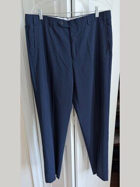 LNWOT Zanella Blue Wool Dress Pants Trousers Flat Front Made in Italy W36 x L32